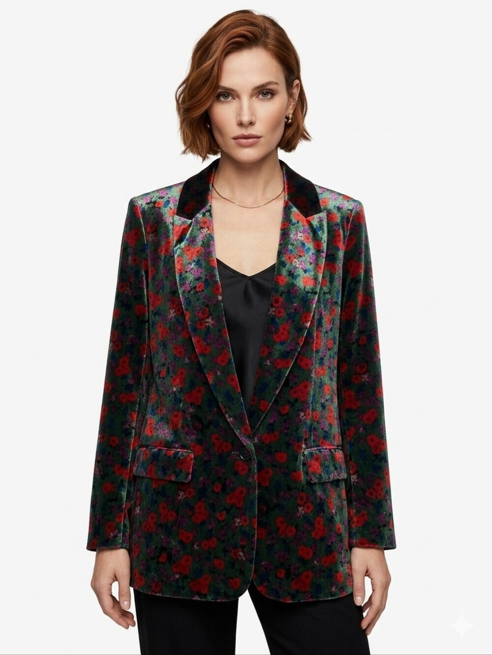 Zara Multicolor Floral Blazer in Red & Green Poppy print.